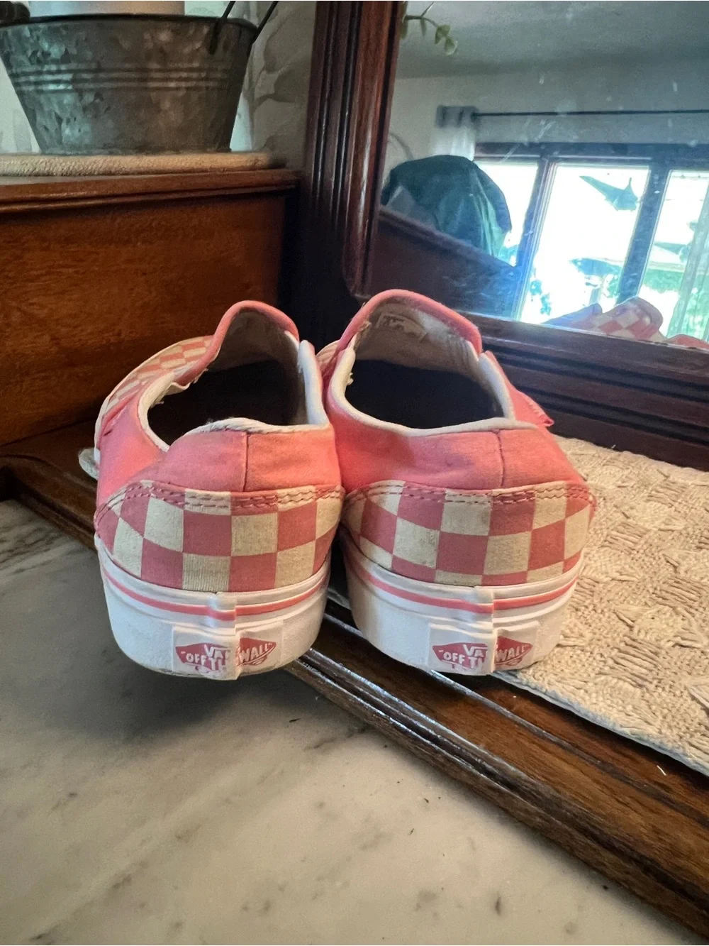 VANS Classic Checkerboard Low Top Canvas Sneakers Pink White Women's Size 6.5